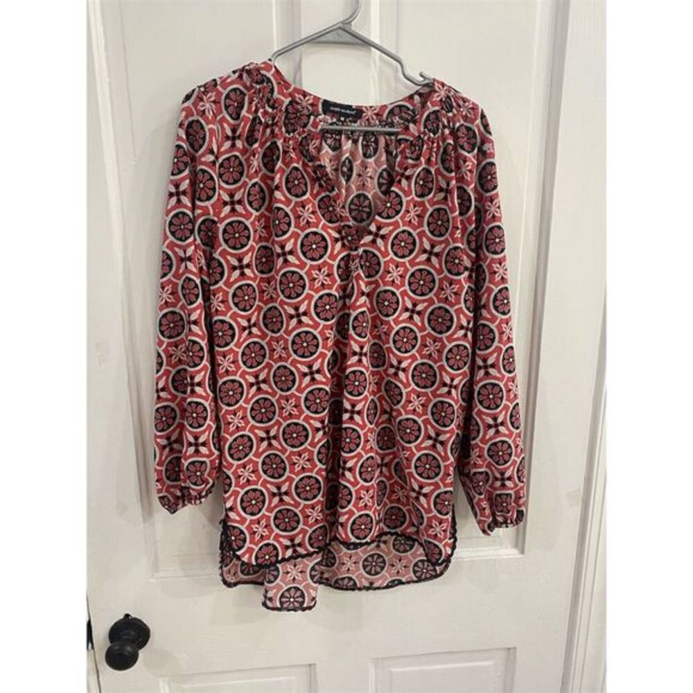 Simply Southern Women's Floral Tunic Blouse Red V-Neck Size M